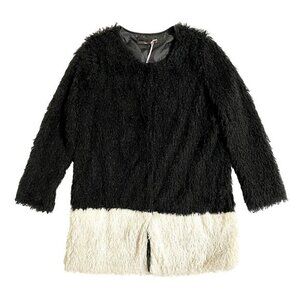 Hazel Anthropologie Coat Jacket Faux Fur Two Tone Black White SZ M NWT